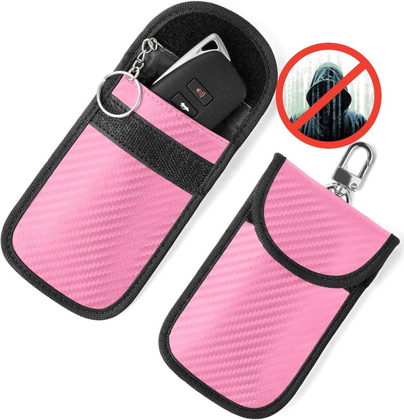 Vammcht Upgraded Faraday Bag for Key Fob (2 Pack), Premium Faraday Key Fob Protector– Car RFID Signal Blocking, Car Security Protection, Anti-Theft Pouch, Anti-Hacking Case Blocker Pink - Image 1